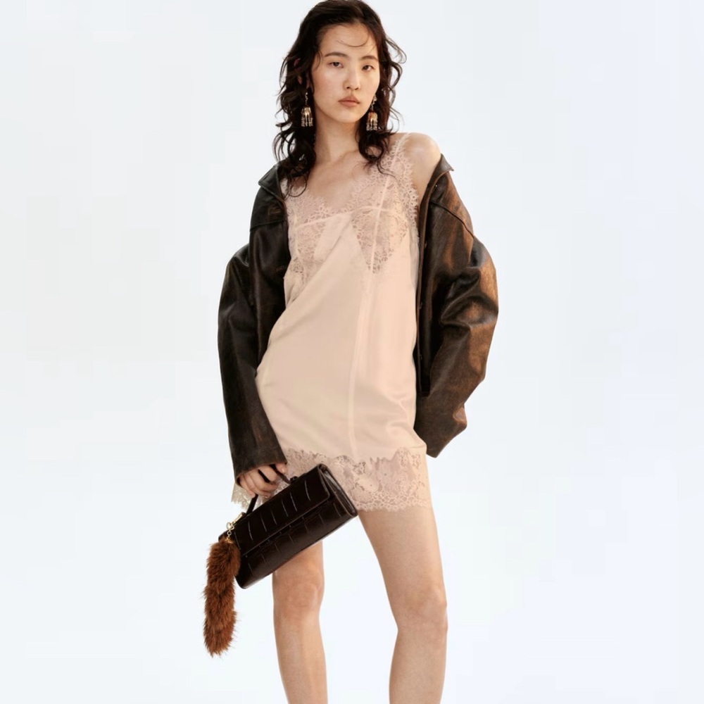 H&M Light Beige Lace Slip Mini Dress